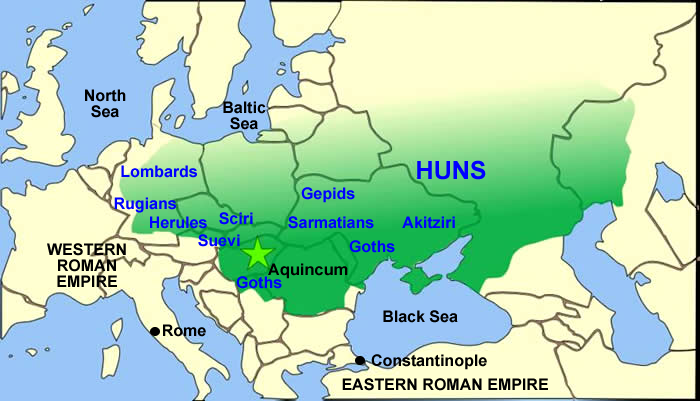 Map of Attila the Hun Empire
